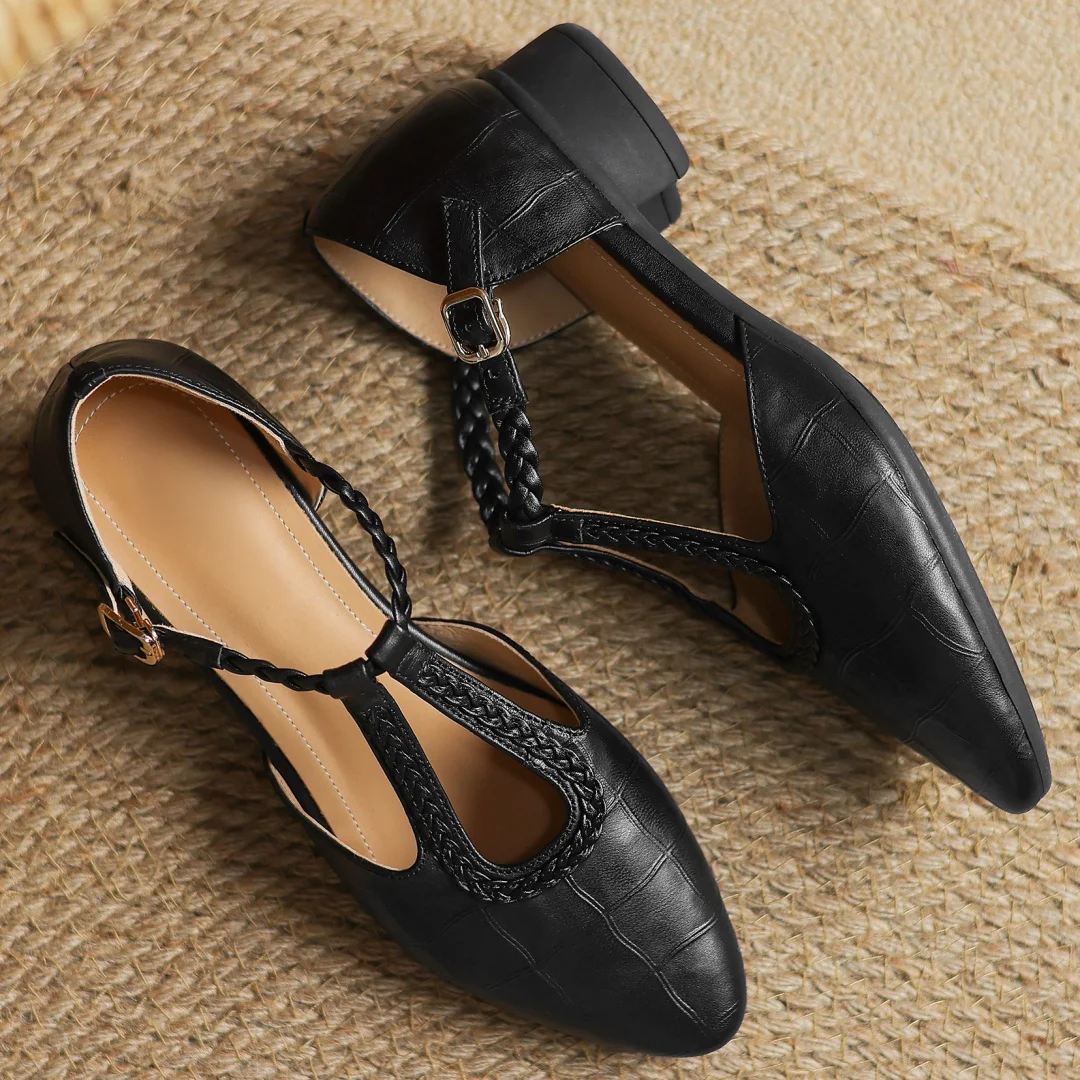 Carina | Braided T-Strap Flats