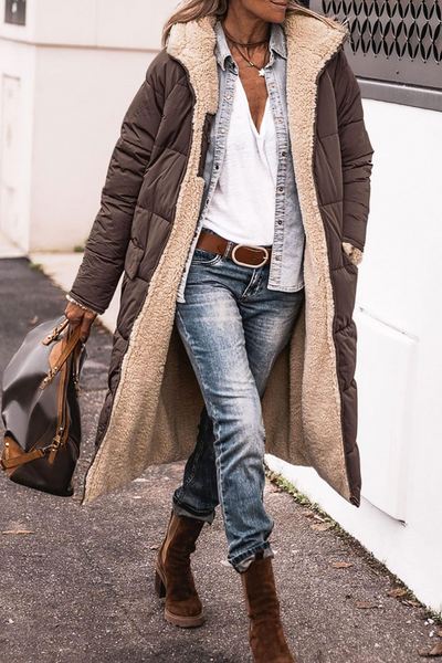 Gwen | Longline Puffer Coat with Faux Shearling