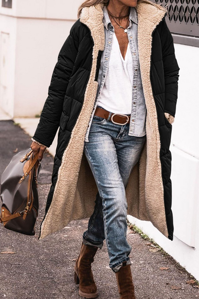 Gwen | Longline Puffer Coat with Faux Shearling