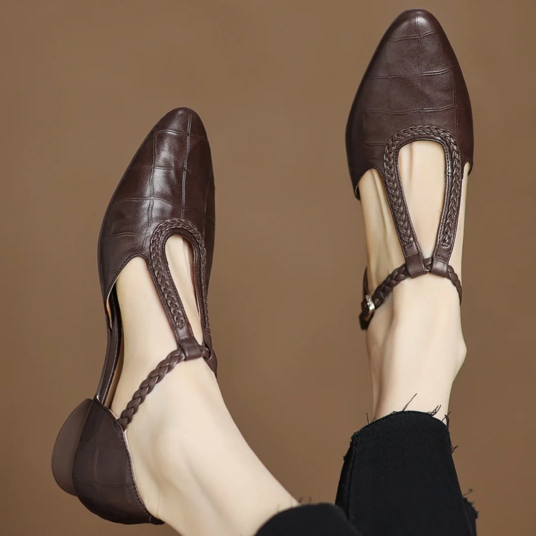 Carina | Braided T-Strap Flats