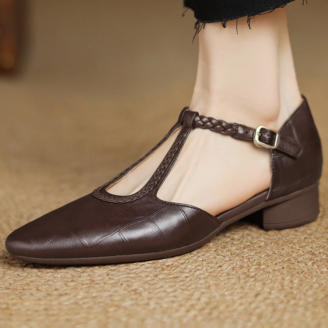 Carina | Braided T-Strap Flats