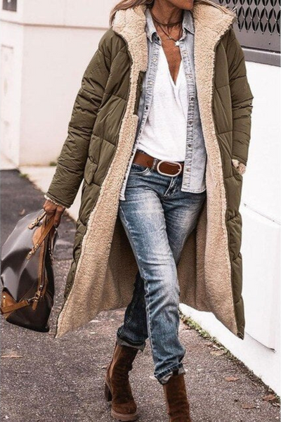 Gwen | Longline Puffer Coat with Faux Shearling