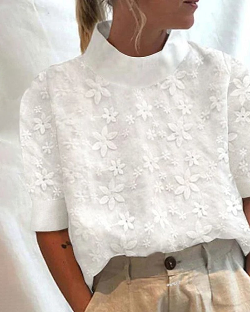 Sandra | Print Embroidered Stand Sweater