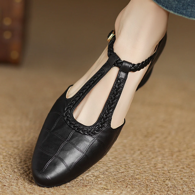 Carina | Braided T-Strap Flats