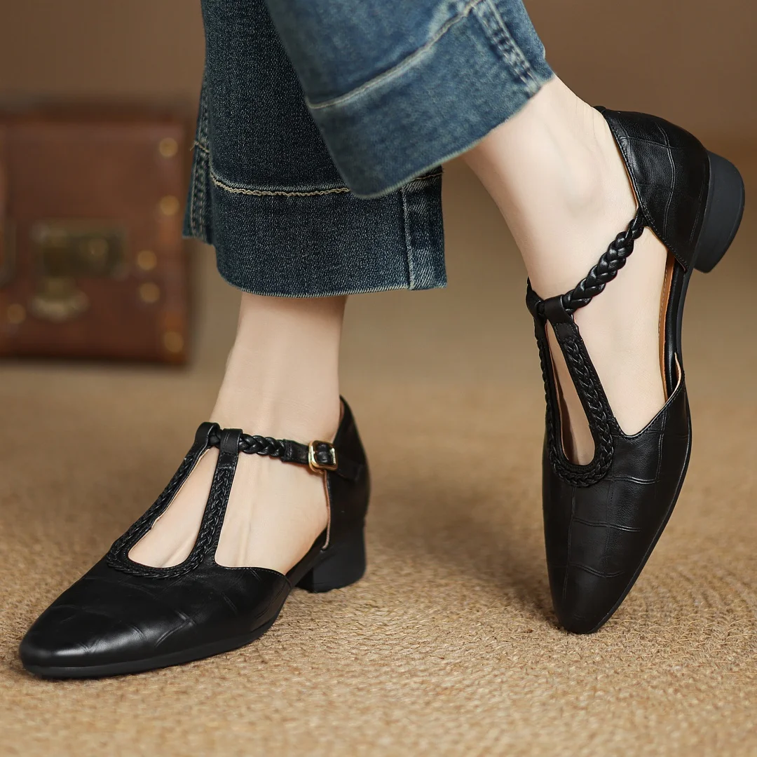 Carina | Braided T-Strap Flats
