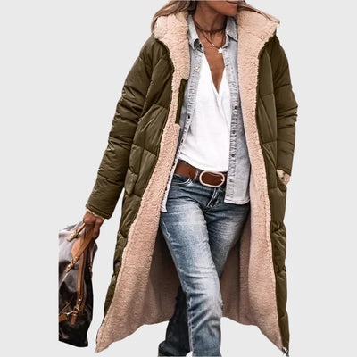 Gwen | Longline Puffer Coat with Faux Shearling