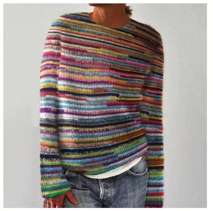 Sara | Rainbow Striped Knit Sweater