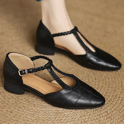 Carina | Braided T-Strap Flats