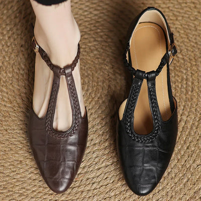 Carina | Braided T-Strap Flats