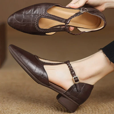 Carina | Braided T-Strap Flats