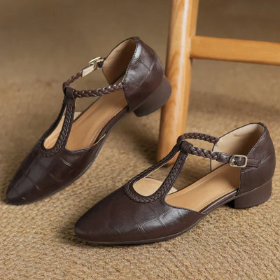 Carina | Braided T-Strap Flats