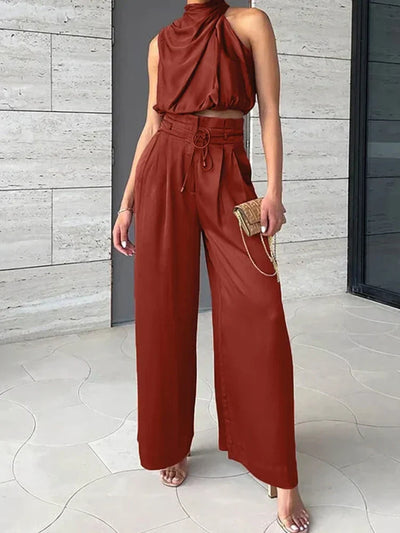 Thalia | Draped Halter & Wide-Leg Trouser Set