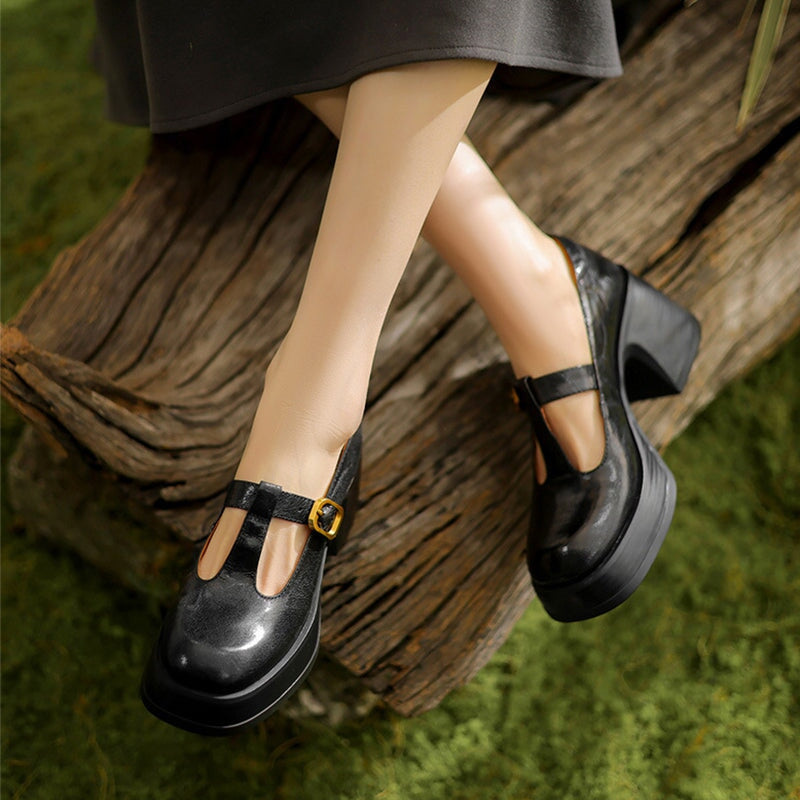 Adria | Retro T-Strap Block Heels